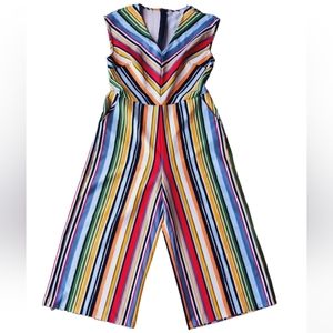 New York & Company retro multi-colored striped flare jumpsuit